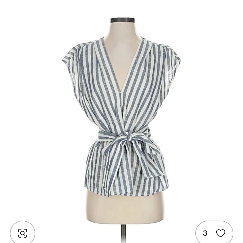 Max Studio Blue and White Striped Wrap Blouse
